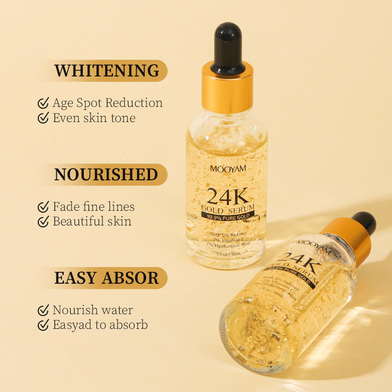 24K Gold Foil Vitamin E Retinol Anti-Wrinkle Face Serum - Premium Skincare